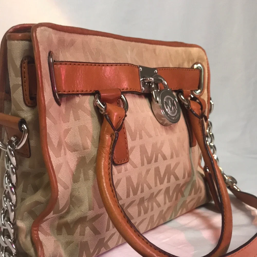 Michael Kors Brown Logo Satchel with Chain Strap